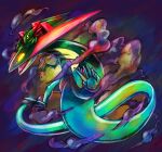  aqua_skin black_eyes claws colored_sclera colored_skin dragapult dragon dreepy ghost ghost_tail glowing glowing_eyes green_skin kaosu_(kaosu0905) long_tail multicolored_skin no_humans pokemon pokemon_(creature) tail two-tone_skin window_fog yellow_sclera 