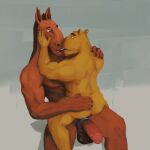  2022 absurd_res anthro areola balls big_balls brown_body brown_fur capybara caviid digital_media_(artwork) duo equid equine eye_contact eyebrows foreskin french_kissing fur genitals glans grey_background hi_res horse humanoid_genitalia humanoid_penis interspecies kissing looking_at_another male male/male mammal muscular muscular_anthro muscular_male nipples open_mouth open_smile penis retracted_foreskin rodent secret-greed simple_background sitting size_difference smile teeth tongue tongue_out 