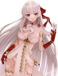  1girl bracelet breasts durga_(fate) earrings fate/grand_order fate_(series) highres jewelry large_breasts long_hair pelvic_curtain red_eyes snake thumb_ring tuta0w0 twitter_username very_long_hair white_background white_hair 
