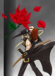  blonde_hair cowboy_hat flower guilty_gear guilty_gear_x hat holding holding_sword holding_weapon jacket johnny_(guilty_gear) kinomin male_focus open_clothes open_jacket ponytail red_flower red_rose rose solo sunglasses sword weapon 