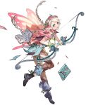  1girl ahoge alternate_costume blue_eyes boots braid breasts capelet dress fairy_wings fire_emblem fire_emblem_fates fire_emblem_heroes flower full_body gradient_clothes hair_ornament highres long_hair nina_(fire_emblem) non-web_source official_art pantyhose short_dress small_breasts solo taroji transparent_background twin_braids twintails white_hair wings wrist_cuffs 