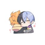  2boys aoyagi_touya blue_hair blush closed_mouth commentary_request dark_blue_hair higashiyama_(m_hvmi) highres hood hood_down hug light_blue_hair long_sleeves mole mole_under_eye multicolored_hair multiple_boys orange_hair partial_commentary project_sekai shinonome_akito short_hair simple_background sleeves_past_elbows split-color_hair two-tone_hair white_background yaoi 