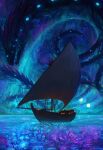  absurdres blue_eyes boat cloud constellation extra_eyes fantasy fins floating full_moon gills highres horizon idrawbagman jellyfish monster moon nature night night_sky ocean original outdoors sail sailboat scenery sea_serpent sky slit_pupils star_(sky) starry_sky water watercraft 