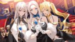  6+girls alcohol amazuki_jou armlet azur_lane backless_dress backless_outfit bare_shoulders belfast_(azur_lane) belfast_(the_noble_attendant)_(azur_lane) belt black_shorts blonde_hair blue_eyes blue_scarf blurry blurry_background breasts brown_hair center_opening champagne champagne_flute cleavage cleavage_cutout clothing_cutout cocktail_dress crown cup dark-skinned_female dark_skin dress dress_straps drinking_glass enterprise_(azur_lane) enterprise_(heroic_finery)_(azur_lane) evening_gown facial_mark feather_hair_ornament feathers forehead_mark fur_shawl gloves green_eyes hair_ornament halter_dress halterneck high_ponytail highres hornet_(azur_lane) hornet_(bubbly_anniversary!)_(azur_lane) indoors jean_bart_(azur_lane) jean_bart_(uninhibited_bloodstone)_(azur_lane) jewelry large_breasts long_dress long_hair looking_at_viewer massachusetts_(azur_lane) massachusetts_(dressed_to_impress)_(azur_lane) mini_crown multiple_belts multiple_girls necklace official_alternate_costume open_mouth painting_(object) purple_eyes queen_elizabeth_(azur_lane) queen_elizabeth_(the_queen&#039;s_ball)_(azur_lane) red_eyes scarf shawl short_shorts shorts sleeveless sleeveless_dress smile stairs standing translation_request twintails white_dress white_gloves white_hair yellow_scarf yorktown_(azur_lane) yorktown_(evening_i_can&#039;t_remember)_(azur_lane) 