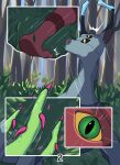  agious anthro comic deer felid feline feral generation_7_pokemon grass hi_res hiding incineroar male mammal nintendo plant pokemon pokemon_(species) solo tree 