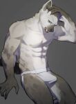  2023 5_fingers abs anthro areola arknights clothed clothing erection erection_under_clothing fingers fur grey_background grey_body grey_fur hi_res hyena hypergryph jockstrap jockstrap_only looking_at_viewer male mammal muscular muscular_anthro muscular_male pluto08010511 pu94_d1de4c simple_background solo spot_(arknights) spots spotted_body spotted_fur spotted_hyena studio_montagne topless underwear underwear_only 
