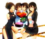  4girls :d bare_shoulders black_gloves black_hair black_serafuku black_shirt blue_buruma blue_shirt blunt_bangs blunt_ends bob_cut box box_of_chocolates bra braid breasts brown_eyes brown_hair buruma cake caution_tape china_dress chinese_clothes chocolate chocolate_cake cleavage cleavage_cutout closed_mouth clothing_cutout coffee coffee_mug collarbone commentary cup disposable_cup dress durarara!! elbow_gloves face-to-face folded_ponytail food frog_button fur-trimmed_hoodie fur_bra furisode_(pixilvina) gloves gym_shirt gym_uniform hair_between_eyes hair_up heads_together heart-shaped_box highres holding holding_box holding_chocolate holding_cup holding_food holding_plate hood hood_down karisawa_erika large_breasts light_smile long_hair long_hoodie medium_breasts midriff midriff_peek mug multiple_girls one_eye_closed open_hood open_mouth orange_ribbon orihara_kururi orihara_mairu panties partially_unzipped pink_panties plate red_eyes ribbon sailor_collar school_uniform serafuku shirt short_hair siblings side_slit sidelocks simple_background single_braid sisters smile sonohara_anri standing swept_bangs thighs toggles twins two-tone_shirt underwear valentine very_short_hair white_background white_bra white_sailor_collar white_shirt zipper_pull_tab 