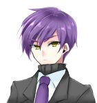 1boy black_sweater closed_mouth collared_shirt commentary_request grey_jacket jacket lobotomy_corporation looking_at_viewer male_focus necktie portrait project_moon purple_hair purple_necktie ribbed_sweater shirt shitsumi_(ilovegui) short_hair simple_background sketch solo sweater turtleneck turtleneck_sweater white_background white_shirt yellow_eyes yesod_(project_moon) 