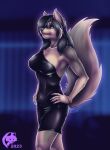  2023 5_fingers anthro big_breasts black_hair black_nose blurred_background bracelet breasts brown_body brown_fur canid canine canis claws cleavage clothed clothing cocktail_dress digital_media_(artwork) domestic_dog dress female finger_claws fingers fur gem german_shepherd ghostwolf hair herding_dog hotel hotel_room inside jewelry mammal maria_eckholdt necklace pastoral_dog pearl_(gem) pearl_necklace shaded signature solo standing 