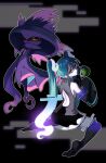  1girl aqua_hair back_cutout black_thighhighs clothing_cutout detached_sleeves dusk_ball ghost_miku_(project_voltage) glitch grey_shirt hair_between_eyes hatsune_miku leo_(kkm441106) long_hair looking_back mismagius parted_lips poke_ball pokemon pokemon_(creature) project_voltage see-through see-through_skirt shirt skirt sleeves_past_fingers sleeves_past_wrists thighhighs twintails very_long_hair vocaloid will-o&#039;-the-wisp_(mythology) yellow_eyes 