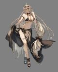  1girl absurdres ahoge bikini black_bikini black_sarong braid breasts eyewear_on_head fate/grand_order fate_(series) grey_background grey_hair highres jeanne_d&#039;arc_alter_(fate) kashia large_breasts long_hair navel sarong sunglasses swimsuit very_long_hair yellow_eyes 