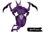  4_arms abs absurd_res alien alien_humanoid arm_blades big_breasts breasts claws evolve_(copyright) eyeless featureless_breasts featureless_crotch female hand_on_hip hi_res huge_breasts humanoid multi_arm multi_limb muscular muscular_female navel purple_body sharp_claws sharp_teeth simple_background solo split_jaw teeth thick_thighs trifuson white_background white_body wide_hips wraith_(evolve) 