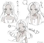  1girl angry bare_shoulders commentary crying dark-skinned_female dark_skin dress earrings english_commentary english_text eyelashes happy highres jewelry kasumi_6 long_hair looking_at_viewer one_eye_closed one_piece pout s-snake sad seraphim_(one_piece) sketch smile snake_earrings solo star-shaped_pupils star_(symbol) symbol-shaped_pupils translation_request white_dress 