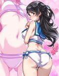  1girl alternate_costume ass ass_visible_through_thighs black_hair blush breasts close-up dimples_of_venus half_updo heart heart_background hirowa_nagi idolmaster idolmaster_cinderella_girls kurihara_nene linea_alba long_hair looking_at_viewer looking_back median_furrow medium_breasts multiple_views navel sailor_bikini sailor_collar sailor_swimsuit_(idolmaster) smile stomach sweatdrop thigh_gap very_long_hair 