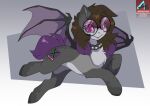  2023 ashley-arctic-fox bat_pony bat_wings black_wings brown_hair chest_tuft claws collar cutie_mark digital_media_(artwork) ear_tuft equid eyewear fan_character fangs glasses grey_body grey_inner_ear hair hasbro hooves leg_tuft mammal membrane_(anatomy) membranous_wings multicolored_hair my_little_pony pupils purple_eyes purple_hair purple_tail purple_wings slit_pupils smile spiked_collar spikes tail teeth tuft two_tone_hair wing_claws wings 