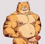  2023 anthro areola balls belly biceps biped cake4la digital_media_(artwork) domestic_cat erection eyebrows facial_hair felid feline felis fur garfield_(series) genitals glans grey_background half-closed_eyes hi_res humanoid_genitalia humanoid_penis male mammal musclegut muscular muscular_anthro muscular_male muscular_thighs mustache narrowed_eyes navel nipples nude open_mouth open_smile orange_body orange_fur pecs penis pose pubes quads simple_background smile solo tan_body tan_fur teeth thick_thighs tongue vein veiny_penis vic_(garfield) whiskers 