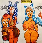  age_difference ahsoka_tano alien alien_humanoid breasts clothed clothed/nude clothing duo female female/female hi_res humanoid lekku_(anatomy) nipples nude pseudo_hair shaak_ti sinnni97 star_wars star_wars:_the_clone_wars tentacle_hair tentacles togruta traditional_media_(artwork) 