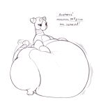  2021 ampharos anthro belly big_belly blush english_text eyelashes female gem generation_2_pokemon hand_on_stomach hi_res huge_belly long_tail looking_aside morbidly_obese morbidly_obese_anthro morbidly_obese_female nintendo obese obese_anthro obese_female overweight overweight_anthro overweight_female pokemon pokemon_(species) simple_background sirmasterdufel smile tail tail_motion tailwag text weight_gain white_background 