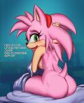  2023 amy_rose anthro black_nose blush breasts butt dialogue digital_media_(artwork) drxsmokey english_text eulipotyphlan eyelashes female hedgehog hi_res looking_at_viewer mammal open_mouth sega solo sonic_the_hedgehog_(series) text 