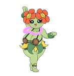  anthro bellossom big_breasts bikini bikini_top blue_eyes bottomwear breasts brown_bikini brown_clothing brown_swimwear clothing collar female flower generation_2_pokemon green_body green_breasts happy nintendo plant pokeball pokemon pokemon_(species) simple_background skirt solo swimwear urusee584 white_background 