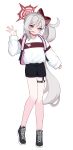  1girl 82jhin absurdres alternate_costume black_footwear black_shorts blue_archive full_body grey_hair halo highres long_hair long_sleeves mutsuki_(blue_archive) purple_eyes red_halo shirt shoes shorts side_ponytail simple_background sneakers solo white_background white_shirt 