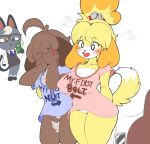 absurd_res animal_crossing anthro bell big_breasts blush bottomless breasts brother brother_and_sister canid canine canis cleavage clothed clothing covering covering_face digby_(animal_crossing) domestic_cat domestic_dog embarrassed featureless_crotch felid feline felis female group hi_res huge_breasts implied_incest isabelle_(animal_crossing) male male/female mammal nintendo nipple_outline phone raymond_(animal_crossing) shiba_inu shirt shirt_only sibling sister smile spitz tail tail_motion tailwag thick_thighs tod_d topless topwear topwear_only trio vest 