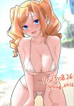  1girl bikini blonde_hair blue_eyes breasts cleavage collarbone cowboy_shot dated drill_hair furaggu_(frag_0416) honolulu_(kancolle) kantai_collection large_breasts long_hair micro_bikini one-hour_drawing_challenge solo swimsuit twin_drills twintails twitter_username white_bikini 