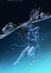  alien alien_humanoid blue_body blue_skin duo hi-ku hi_res humanoid jake_sully james_cameron&#039;s_avatar male male/male miles_quaritch na&#039;vi striped_body stripes tail water 