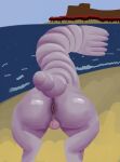  absurd_res alien anus balls big_butt butt digital_media_(artwork) feral genitals hi_res huge_butt looking_back male meandraco niird not_furry nude painting pink_body presenting presenting_anus presenting_hindquarters sand sea segmented_body simple_background small_balls solo spreading tail tan_body tendrils teraurge water worldeaterart 