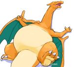  ambiguous_gender belly big_belly bodily_fluids charizard drooling feral generation_1_pokemon hi_res lying nintendo on_back open_mouth po_chf pokemon pokemon_(species) saliva scalie sleeping solo tongue tongue_out 