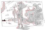  2023 anthro cactus car car_crash dated dbaru desert digital_drawing_(artwork) digital_media_(artwork) domestic_cat felid feline felis female hand_on_hip hi_res kitty_katswell mammal monochrome nickelodeon plant solo t.u.f.f._puppy vehicle wind 