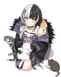  black_nails cat coat dress felutiahime highres multicolored_hair shiori_novella 