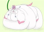  2020 ambiguous_gender belly big_belly blue_inner_ear blue_sclera bow_ribbon cheek_bulge chubby_cheeks colored digital_media_(artwork) eeveelution feral generation_6_pokemon green_background green_hose hgh-pine hose hyper hyper_belly immobile lying morbidly_obese morbidly_obese_ambiguous nintendo obese obese_ambiguous on_front open_mouth overweight overweight_ambiguous pink_ears pink_tail pink_tongue pokemon pokemon_(species) simple_background smile sylveon tail tongue weight_gain white_body white_eyes 