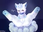  absurd_res alolan_form alolan_vulpix anthro anus blue_eyes blush bodily_fluids canid canine cum cum_drip cum_in_ass cum_in_pussy cum_inside cum_on_face cum_on_feet cum_on_leg cum_on_tail dripping facial_blush female fur genital_fluids genitals hi_res mammal nintendo open_mouth pokemon pokemon_(species) pussy regional_form_(pokemon) senz simple_background spread_legs spreading tail text url white_body white_fur 