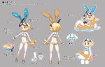  1girl animal_ears ass back bad_link barefoot bikini blonde_hair blush bracelet bright_pupils chestnut_mouth cropped_legs curry disgaea disgaea_rpg eating flat_chest food full_body goggles goggles_on_head grey_background highres innertube jewelry multiple_views official_art open_mouth photoshop_(medium) rabbit_ears rabbit_tail red_eyes reference_sheet sandals short_hair simple_background snorkel spaghetti_strap standing swimsuit tail text_focus thick_eyebrows turnaround usalia_(disgaea) water_gun 