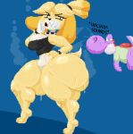  animal_crossing anthro big_breasts big_butt blonde_hair bodily_fluids bottomless bracelet breasts butt canid canine canis clothed clothing collar domestic_dog duo english_text female hair huge_butt isabelle_(animal_crossing) jewelry male mammal mario_bros multicolored_body musk nintendo onomatopoeia purple_body purple_yoshi purps sharp_teeth shih_tzu shirt smile sniffing sound_effects spiked_bracelet spiked_collar spikes spinneborg sweat sweaty_butt teeth text topwear toy_dog two_tone_body white_eyes yoshi 