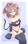 1girl ahoge alternate_costume animal_ears animal_hands bell bikini black_bikini black_thighhighs blue_eyes breasts brown_hair cat_cutout cat_ears cat_tail cleavage_cutout clothing_cutout feet_out_of_frame gloves highres jingle_bell kantai_collection large_breasts long_hair looking_at_viewer messy_hair navel one-hour_drawing_challenge paw_gloves sheffield_(kancolle) shizuna_kaede solo swimsuit tail thighhighs 