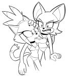  alotaart angry angry_expression annoyed annoyed_expression anthro bikini bite biting_another biting_breast blaze_the_cat bra breasts cleavage clothed clothing duo fangs female female/female hi_res line_art rouge_the_bat sega sonic_the_hedgehog_(series) swimwear teeth underwear 