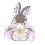  1girl animal_ears bare_shoulders bat_ears bat_girl bat_wings brown_eyes brown_hair brown_long-eared_bat_(kemono_friends) cherushi_2 elbow_gloves extra_ears gloves kemono_friends kemono_friends_v_project leotard long_hair looking_at_viewer microphone purple_hair simple_background solo virtual_youtuber wings 