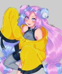 artist_name bare_shoulders blue_hair bodysuit breasts grey_background grey_bodysuit grey_thighhighs highres iono_(pokemon) jacket large_breasts long_hair looking_at_viewer low-tied_long_hair multicolored_hair open_mouth pink_eyes pink_hair pokemon pokemon_(game) pokemon_sv ruinique simple_background skin_tight sleeveless sleeveless_bodysuit sleeves_past_wrists smile standing standing_on_one_leg teeth thighhighs two-tone_hair upper_teeth_only yellow_jacket 