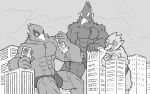  anthro avian berdly bird breath_of_the_wild building city clothed clothing deltarune destruction eyewear falco_lombardi feathers glasses group macro male monochrome muscular muscular_male nintendo revali rito soonico speedo star_fox swimwear the_legend_of_zelda topless undertale_(series) 