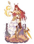  1girl alternate_costume armor armored_boots armored_dress artist_name boobplate boots closed_mouth commentary commission cordelia_(fire_emblem) dress english_commentary fire fire_emblem fire_emblem_awakening frilled_dress frills full_body gauntlets hair_between_eyes head_wings highres holding holding_polearm holding_weapon lips long_hair meziosaur pauldrons pelvic_curtain pink_lips plackart polearm pyrokinesis red_eyes red_hair shoulder_armor single_gauntlet single_pauldron solo spear very_long_hair weapon white_dress wings 