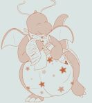  absurd_res anthro bandanna big_diaper caretaker clean_diaper diaper dragonite extremius_amphibious eyes_closed generation_1_pokemon hi_res infantilism kerchief list male nintendo pattern_diaper pencil_(object) pokemon pokemon_(species) smile solo tagme 