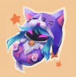  animal animal_costume brown_background cat cat_costume cats_vs_dogs_kindred full_body glowing glowing_eyes green_hair highres kindred_(league_of_legends) league_of_legends long_hair looking_at_viewer lxi_(lxi141) no_humans outline pink_eyes simple_background star_(symbol) white_outline 