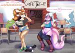  2023 absurd_res animate_inanimate anthro beverage bimbofication breasts brown_body cafe clothing deer digital_media_(artwork) dragonair duo female footwear gabby_(acutegabby) generation_1_pokemon hand_on_breast hi_res high_heels holding_beverage holding_object horn human human_to_anthro human_to_inanimate inflatable living_inflatable mammal mind_control moomaid nintendo nipples nozzle outside pink_body pokemon pokemon_(species) smile species_transformation standing tail transformation 