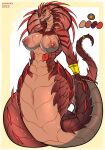  anthro apode areola big_breasts breasts draconcopode female genitals hi_res legless leonifa nipple_piercing nipples nude piercing pussy reptile scalie serpentine simple_background snake solo tongue tongue_out 