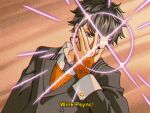  1boy ai_the_somnium_files ai_the_somnium_files:_nirvana_initiative black_hair black_necktie buttons collared_shirt commentary covered_mouth hand_up highres lapels long_sleeves male_focus necktie notched_lapels orange_sweater retro_artstyle ryuki_kuruto shirt short_hair soda183461 solo sweater upper_body 