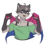  1:1 alpha_channel ambiguous_gender anthro banatoru bisexual bisexual_pride_colors clothing crop_top cute_expression cute_fangs fangs female girly hair hi_res lgbt_pride male mammal pawpads ponytail pride_color_flag pride_colors procyonid purple_eyes raccoon shirt slim_anthro slim_male smile solo sparkles teeth topwear vael vael_hoshi 