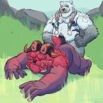  anthro bear bovid caprine duo hi_res league_of_legends male male/male mammal musclegut muscular on_ground ornn_(lol) penis_on_ass raised_tail riot_games slightly_chubby tail vacaocomtil verydarkholes volibear 