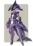  1girl armor armored_dress black_dress black_hair dress fins full_body gloves grey_background head_fins highres humanoid_robot kemono_friends kosai_takayuki multicolored_hair orca_(kemono_friends) orca_girl robot robot_girl short_hair simple_background skirt solo tail two-tone_hair 